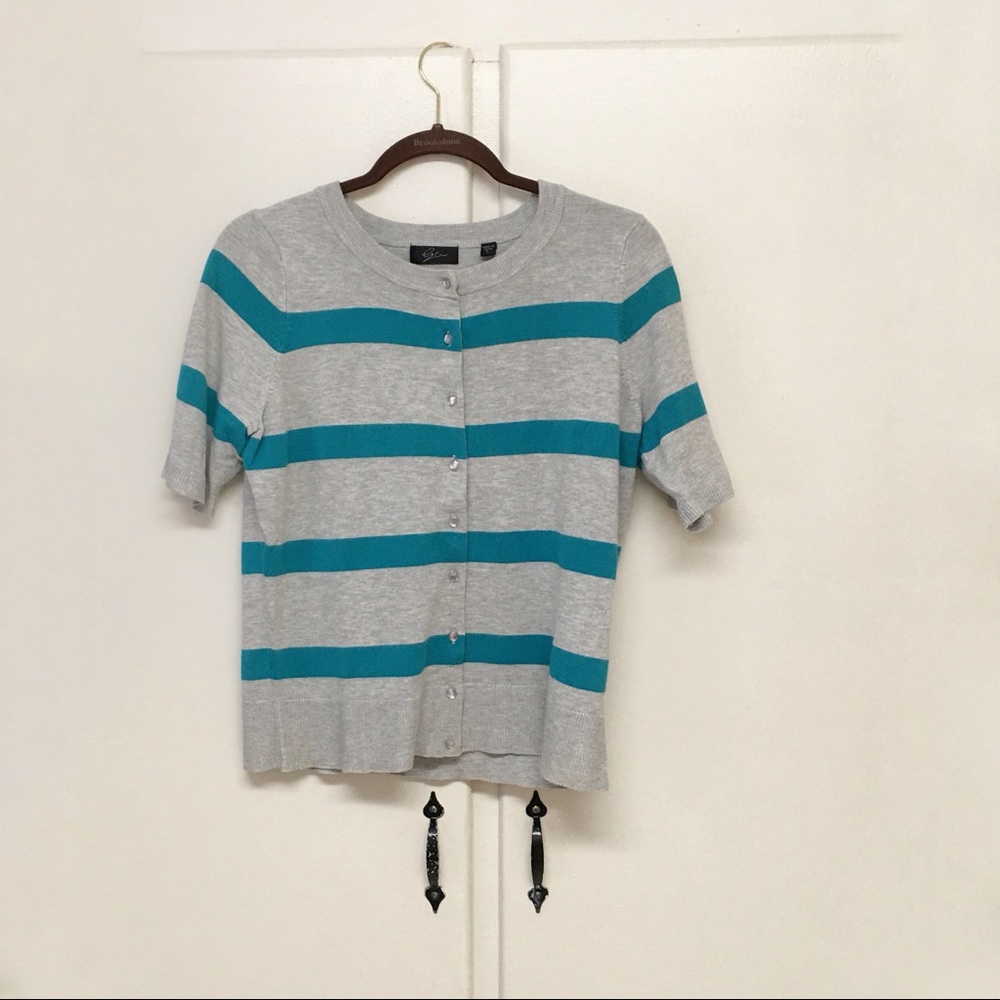 Lyn Blue and Gray Striped Sweater Cardigan
